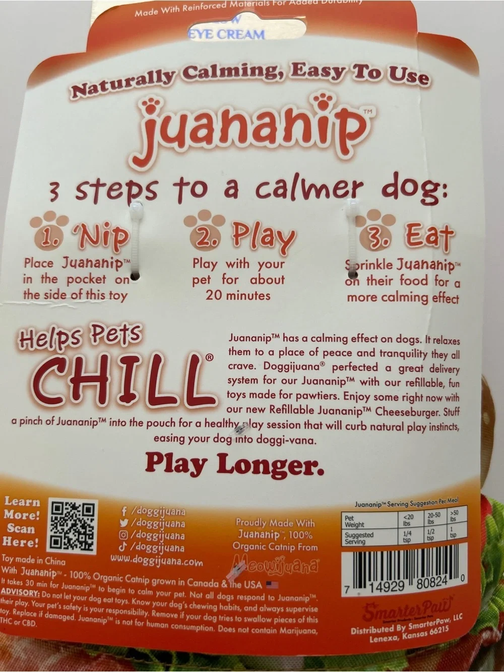 Doggijuana Get the Munchies Refillable Cheeseburger Plush Dog Toy + Juananip NWT